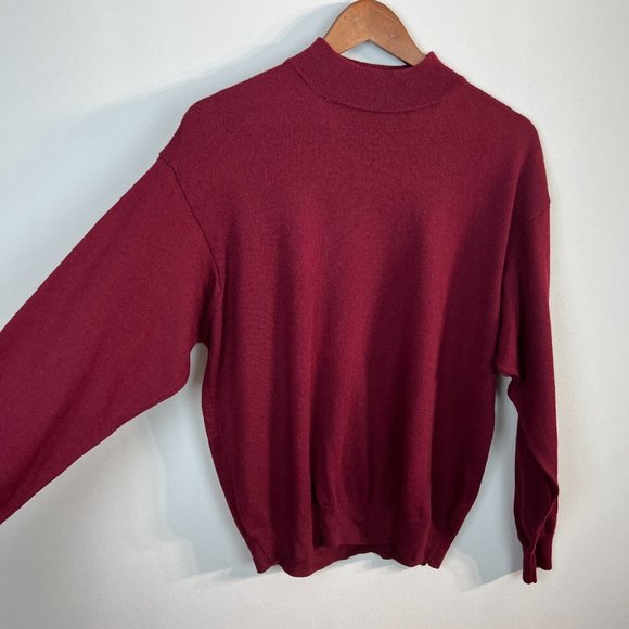 Alan Stuart Sweater Mens Large Mock Neck Maroon Merino Wool Long Sleeve Italy L - Picture 3 of 8
